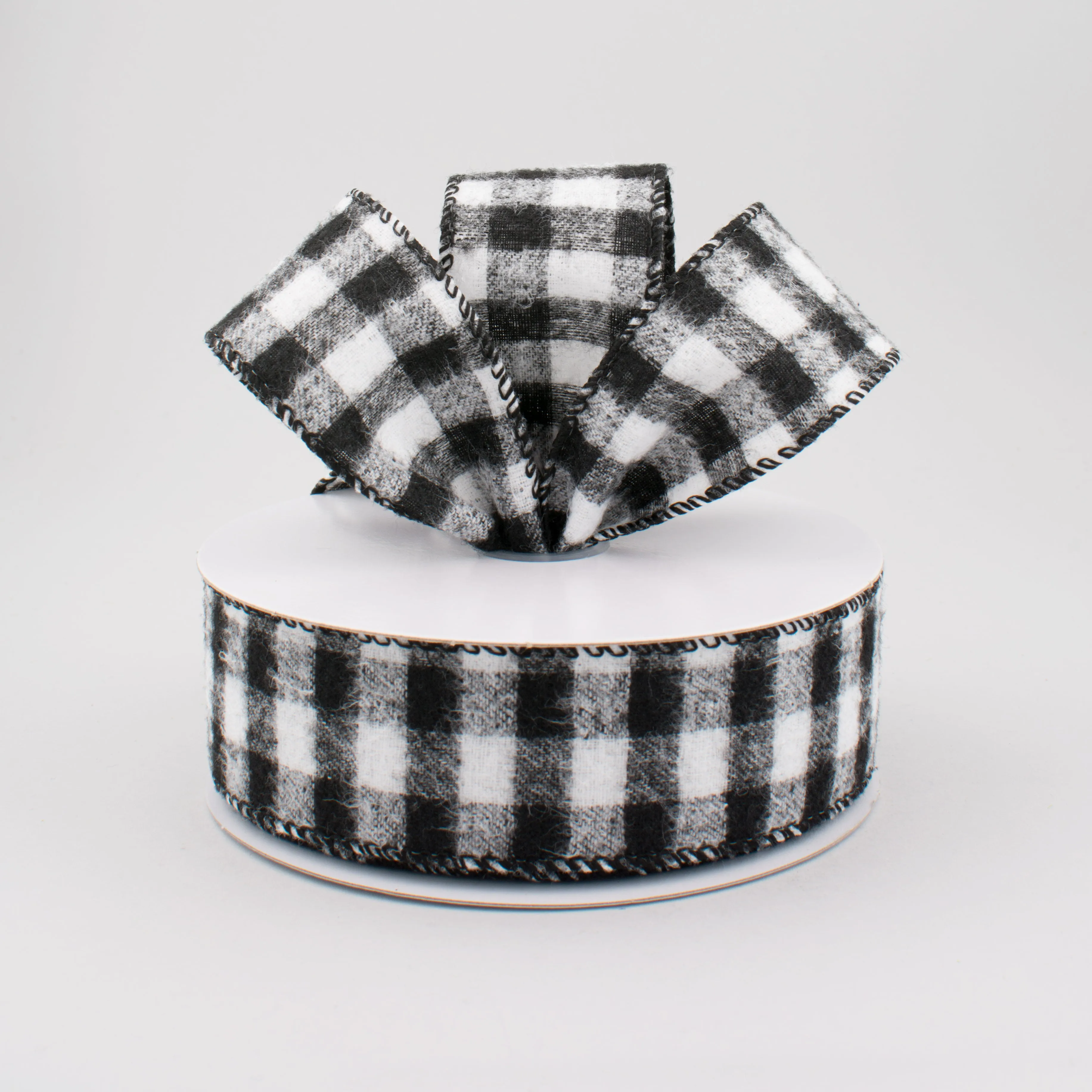 1.5" Flannel Gingham Check Plaid Ribbon: Black & White (10 Yards)