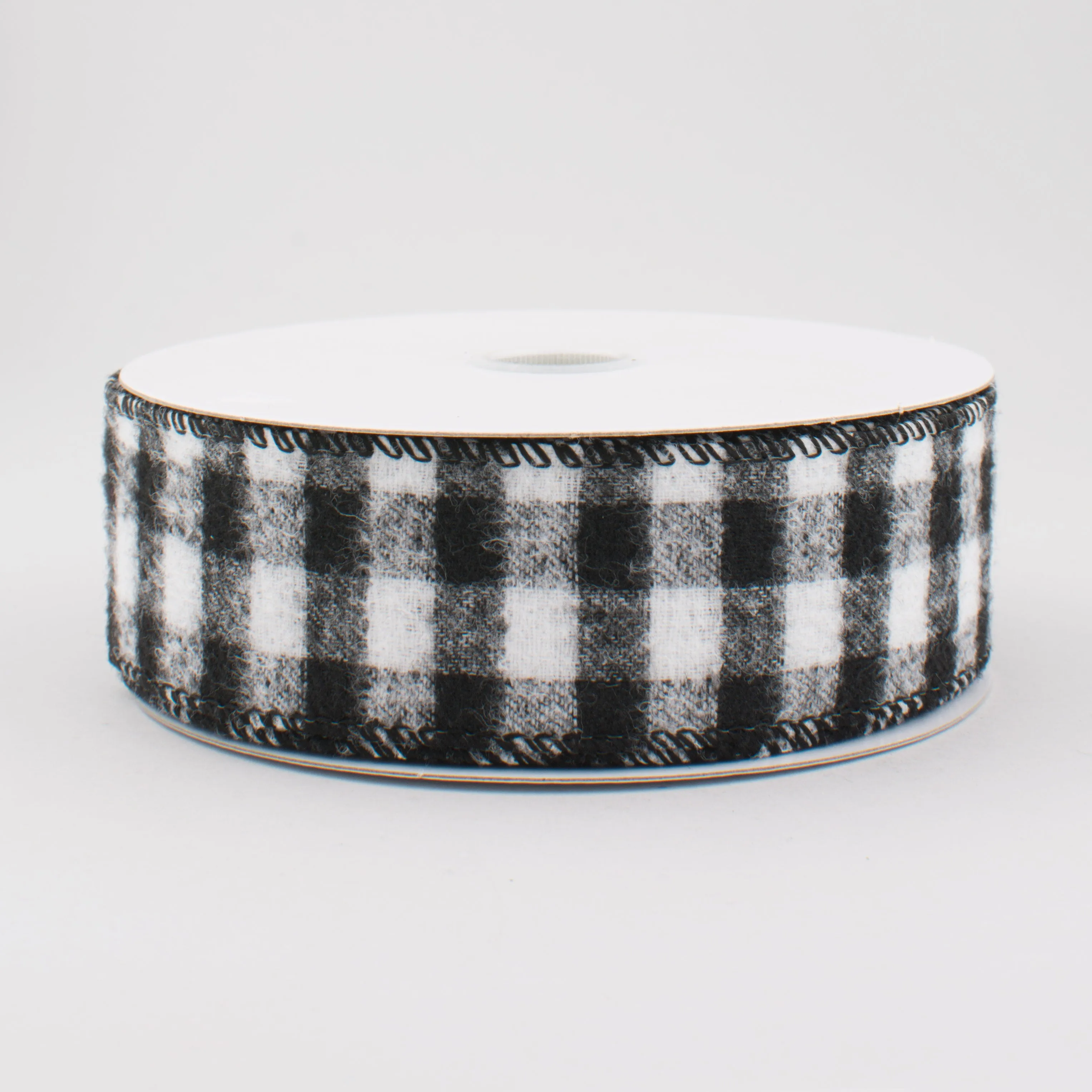 1.5" Flannel Gingham Check Plaid Ribbon: Black & White (10 Yards)