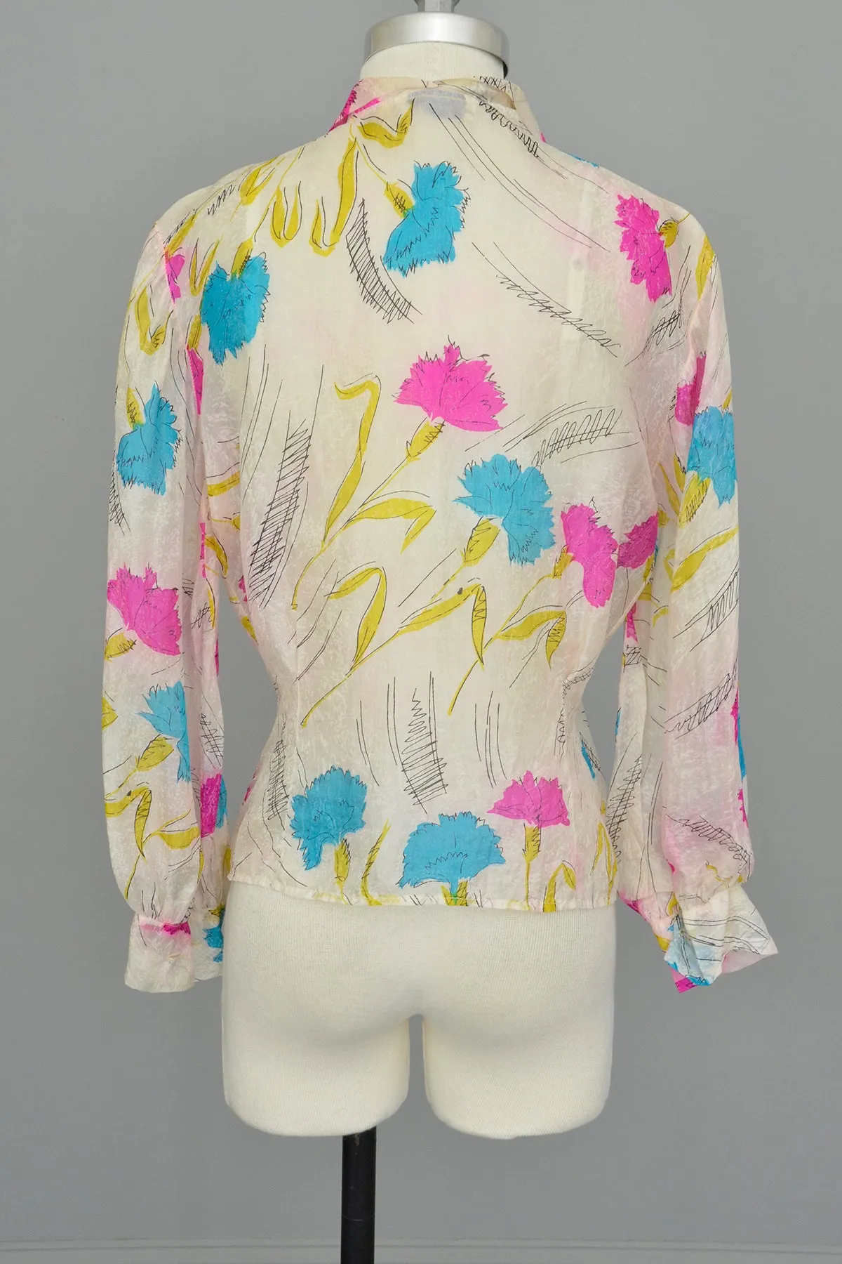 1940s Hand Dyed Tissue Silk Blouse with Balloon Sleeves