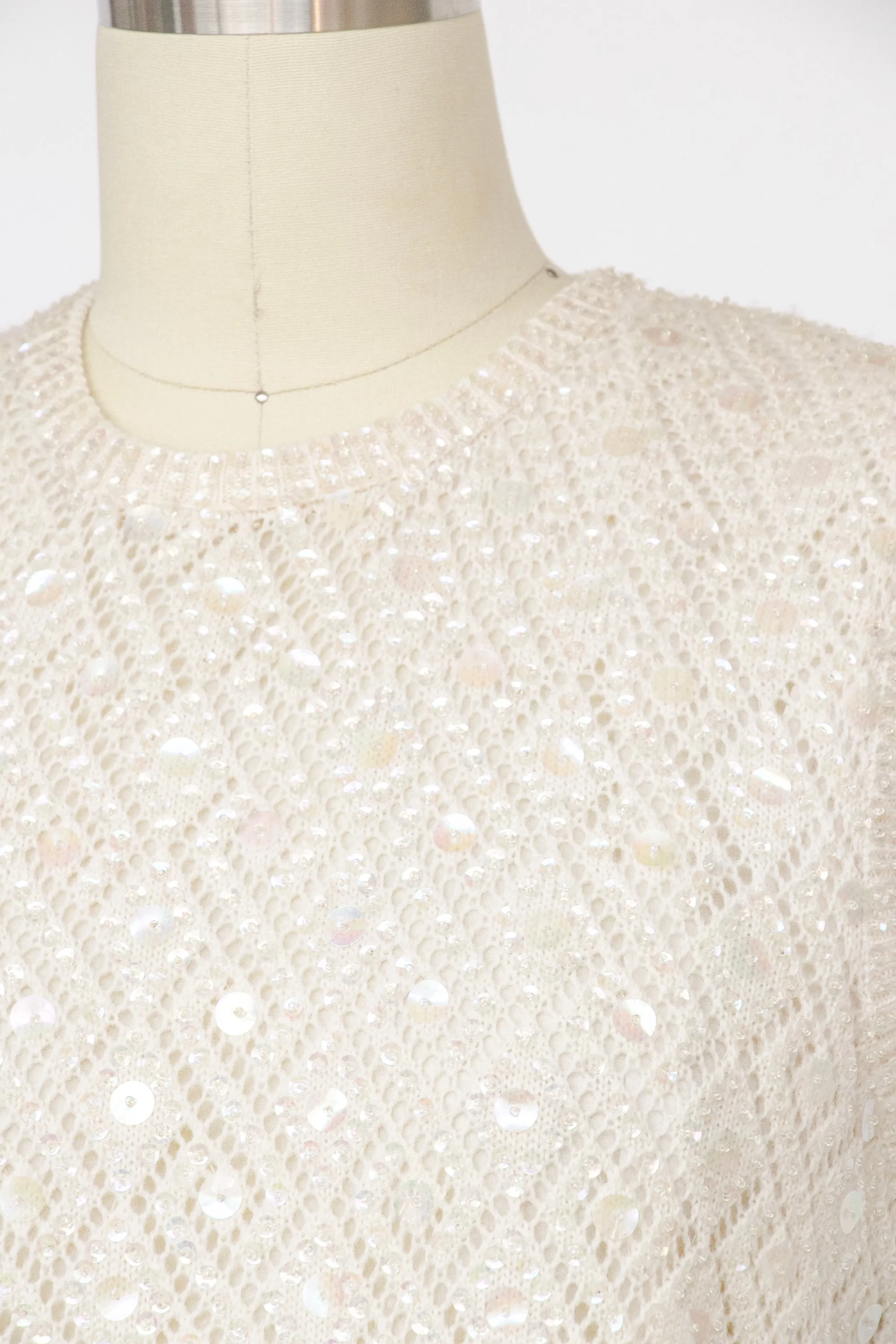 1960s Sequin Top Wool Knit Sleeveless Blouse M