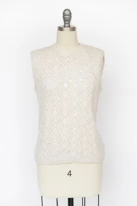 1960s Sequin Top Wool Knit Sleeveless Blouse M