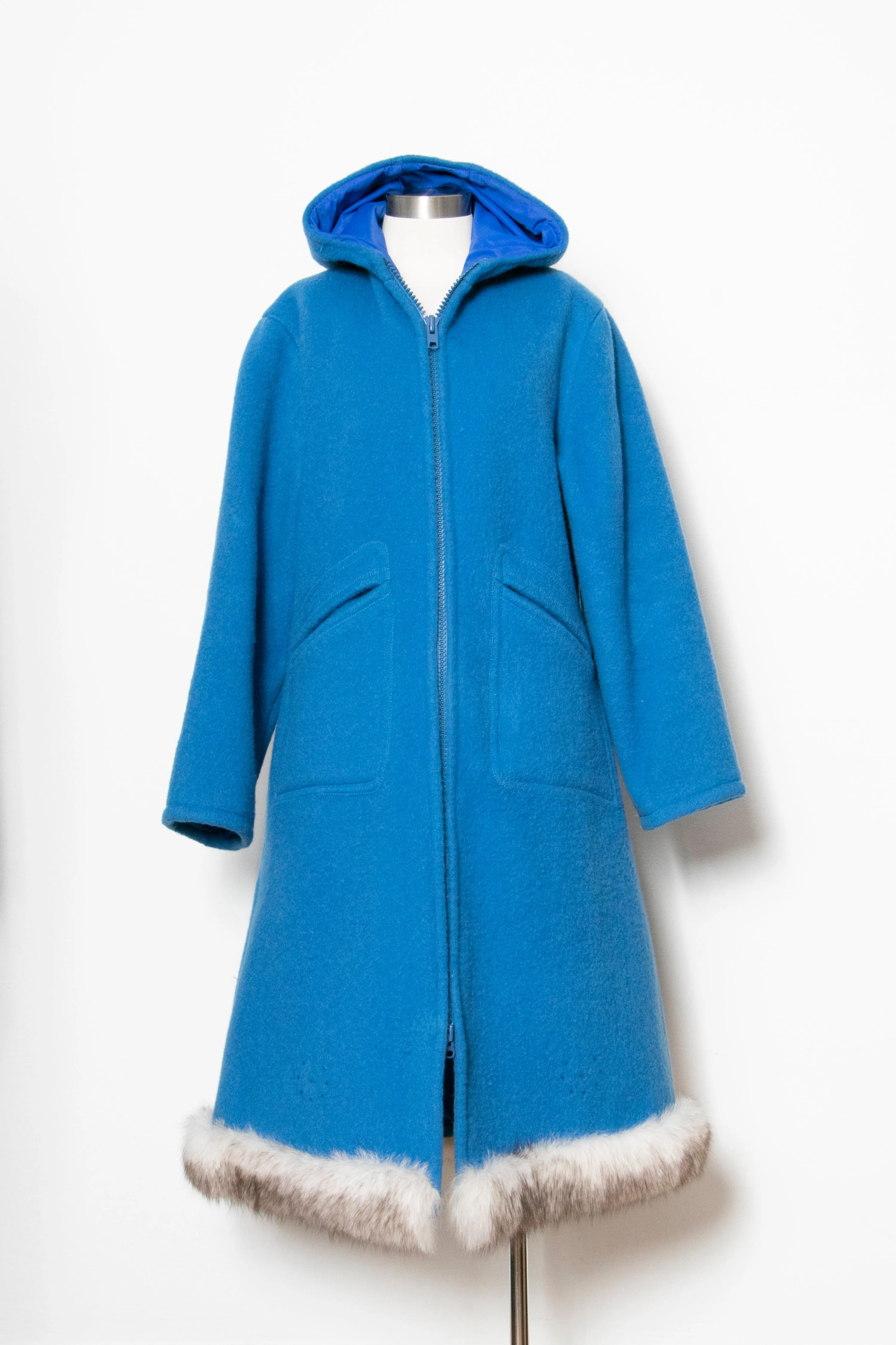 1970s Parka Coat Hooded Wool Long S