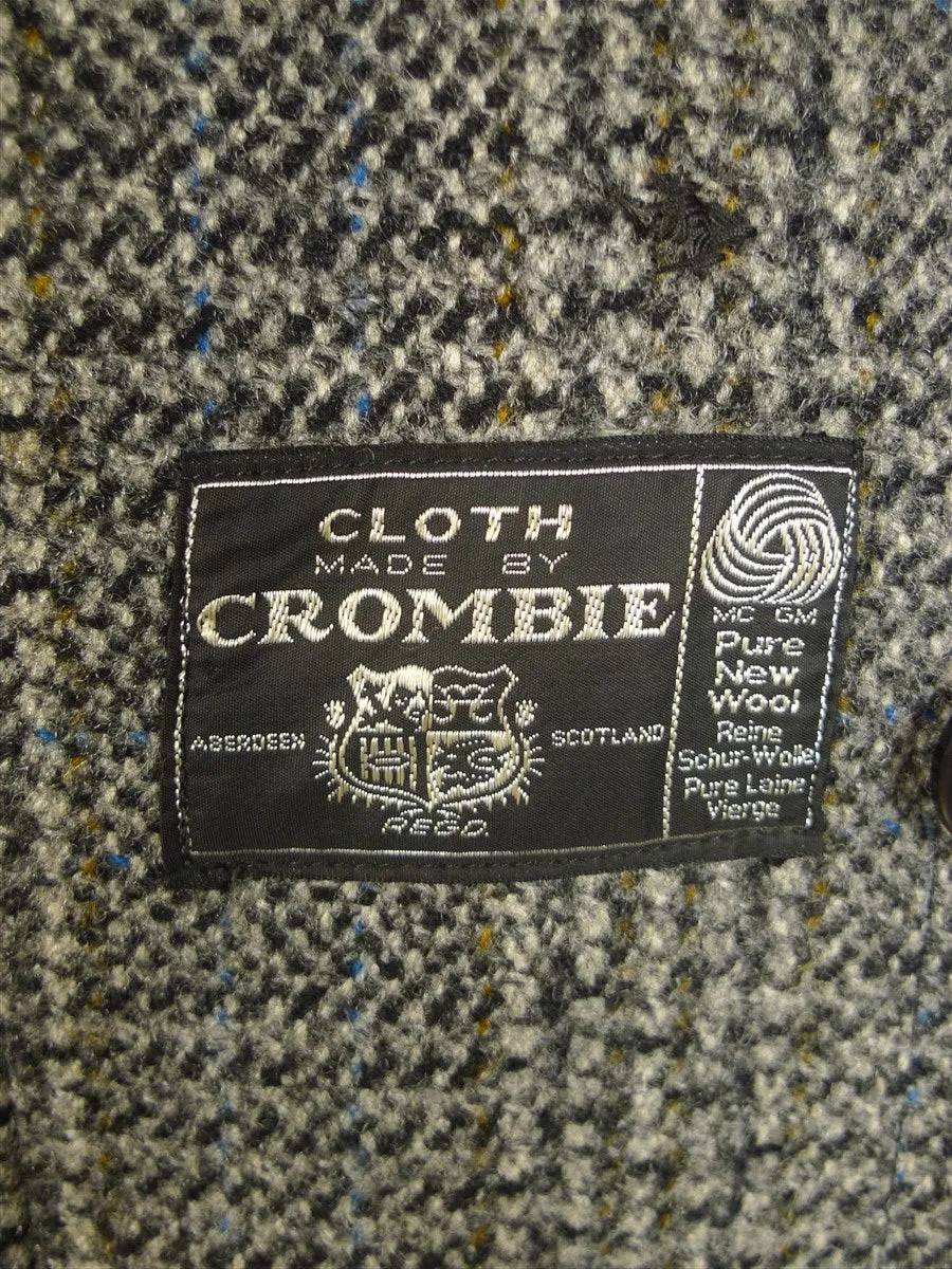 24/0958 vintage heavyweight grey crombie wool glen check tweed raglan sleeve overcoat 44-45