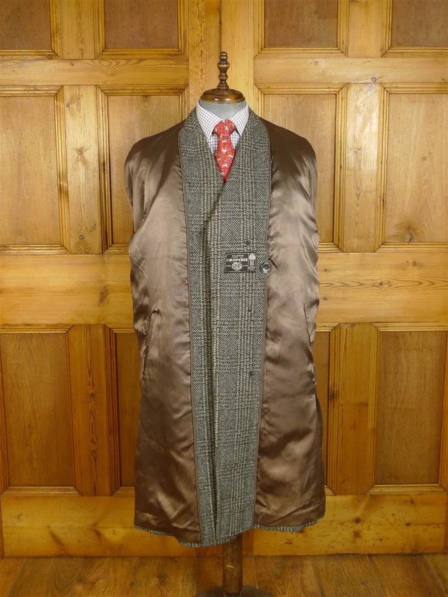 24/0958 vintage heavyweight grey crombie wool glen check tweed raglan sleeve overcoat 44-45