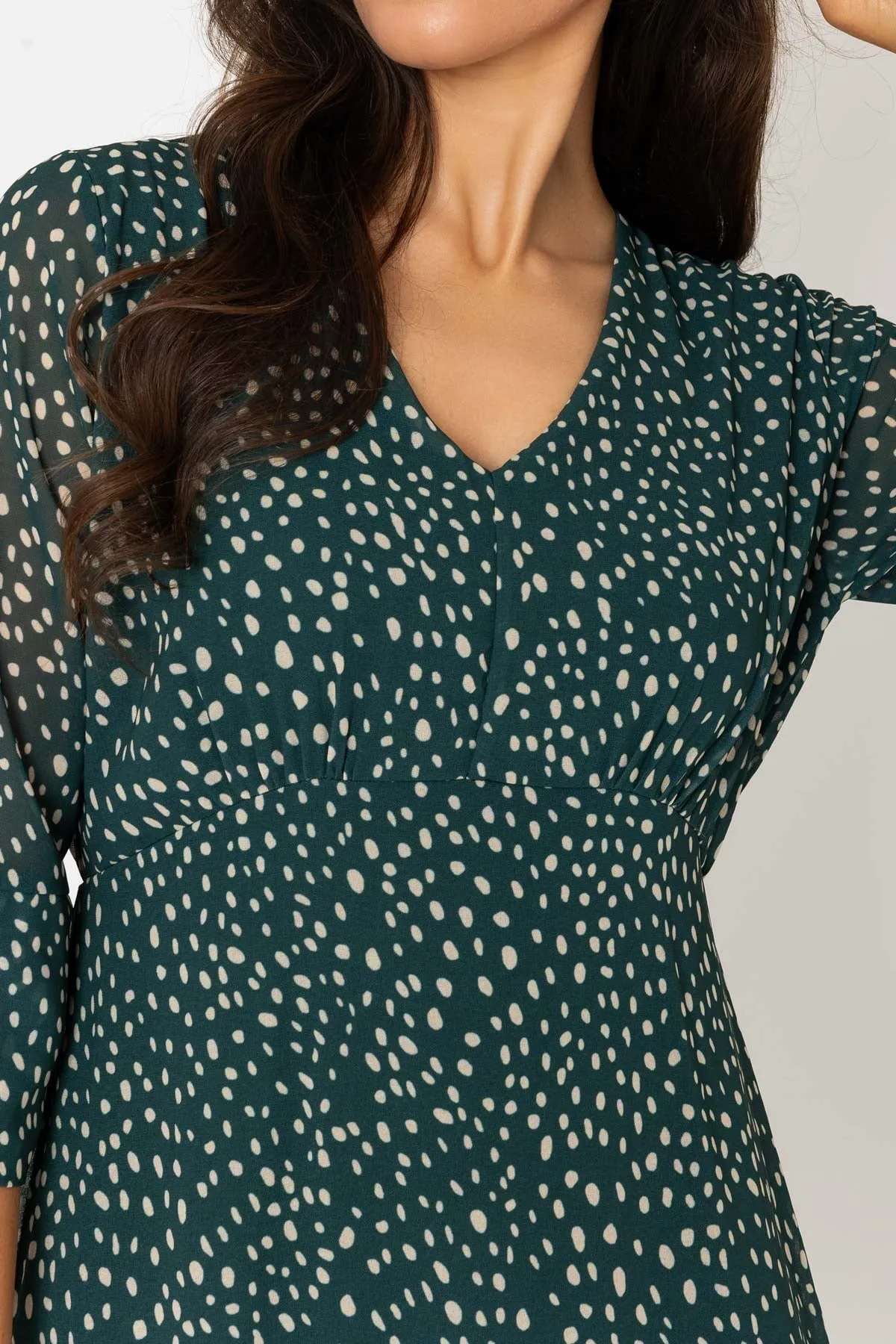 3/4 Sleeve Kerry Midi Dress in Green Print