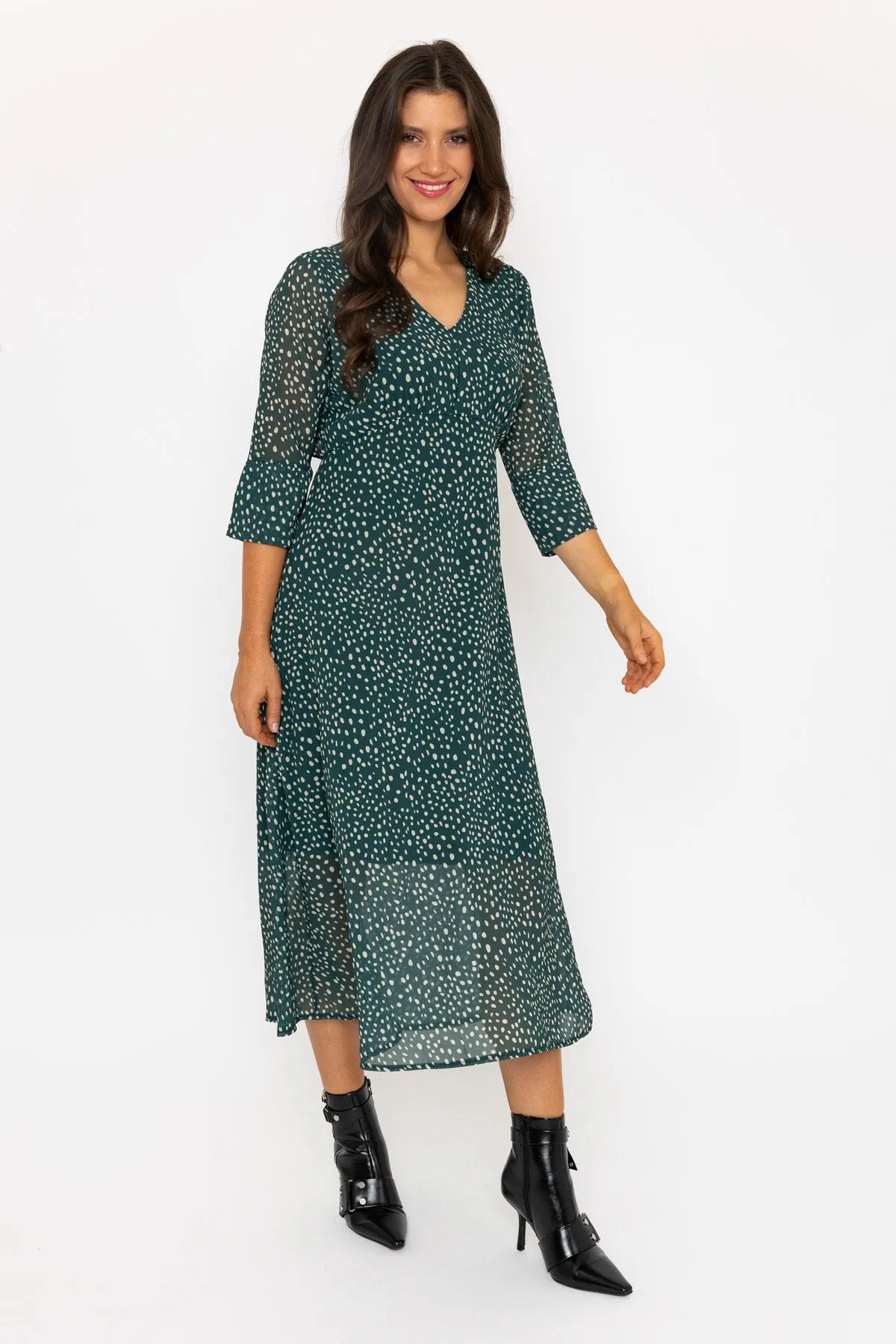 3/4 Sleeve Kerry Midi Dress in Green Print