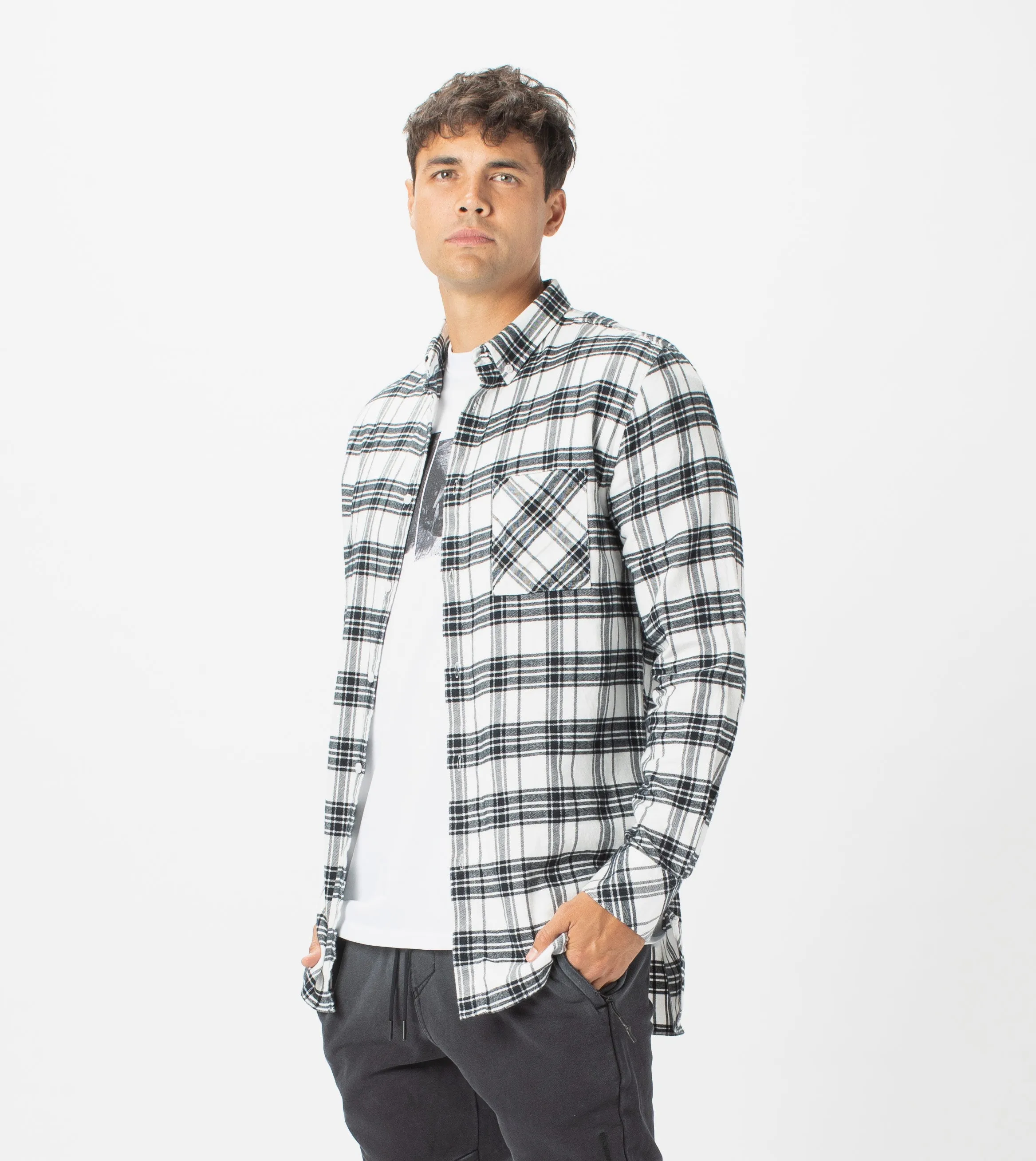 7 Foot Work Flannel LS Shirt Milk/Black