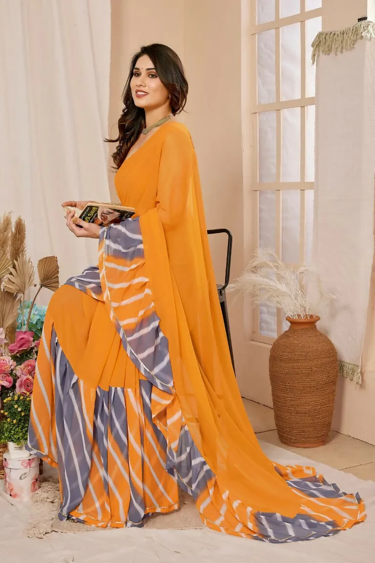 Aafreen Partywear Designer Orange Georgette Fancy Saree