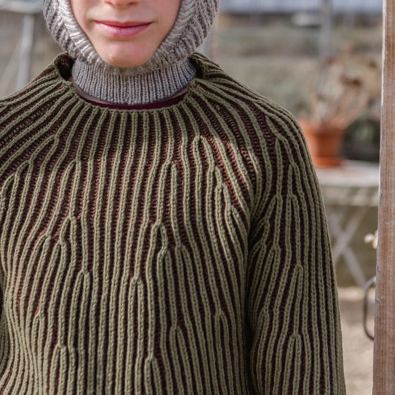 Afron Brioch Knit Pullover - 100% Merino - Fennel/Cocoa (8-12y )