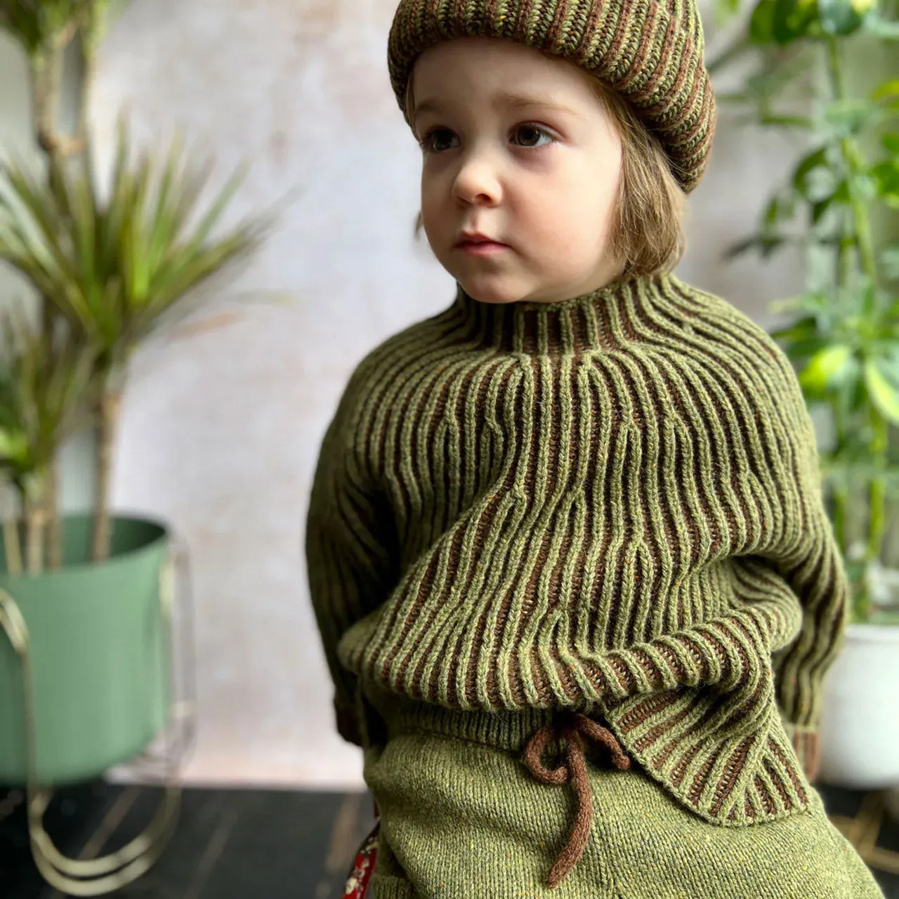 Afron Brioch Knit Pullover - 100% Merino - Fennel/Cocoa (8-12y )