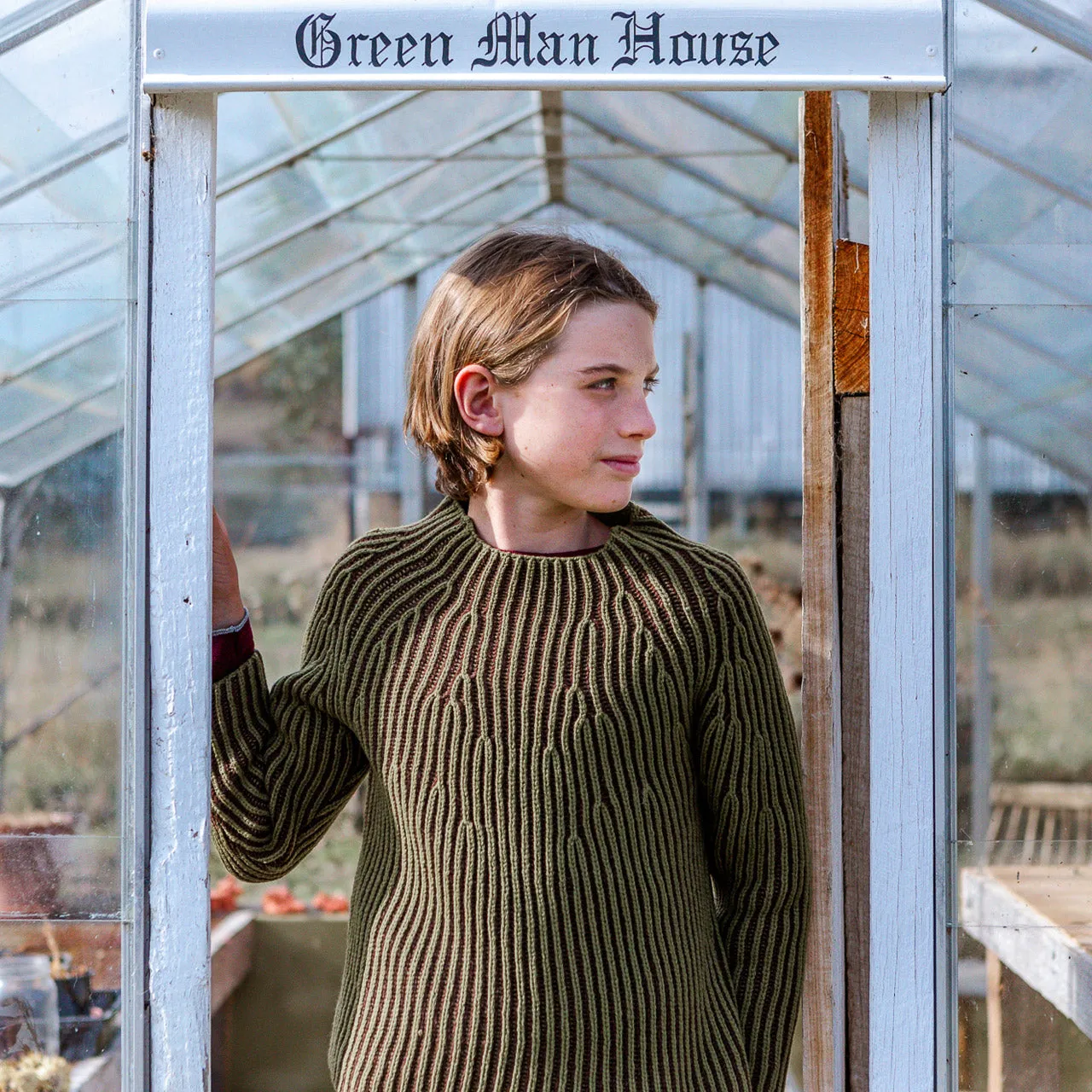 Afron Brioch Knit Pullover - 100% Merino - Fennel/Cocoa (8-12y )