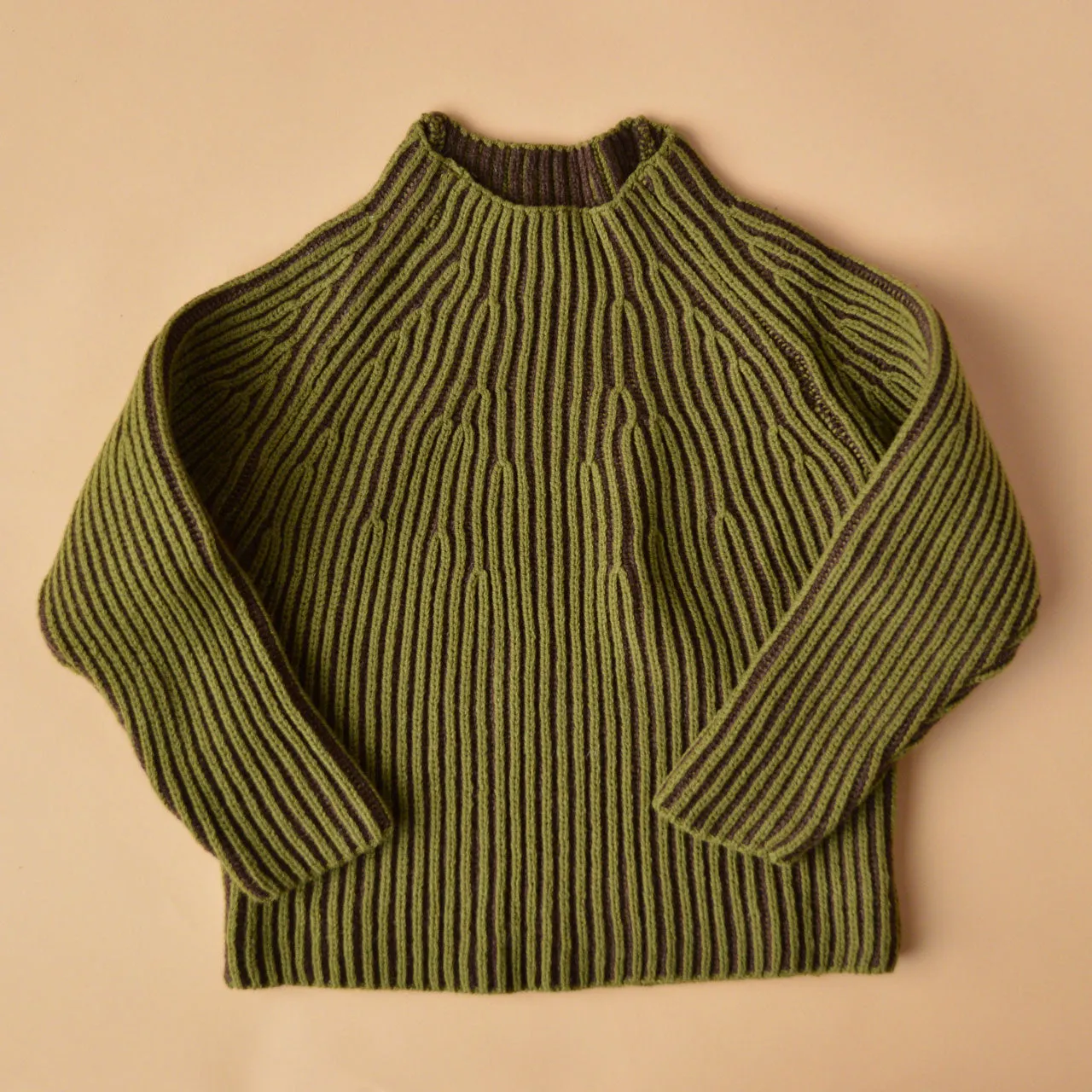 Afron Brioch Knit Pullover - 100% Merino - Fennel/Cocoa (8-12y )