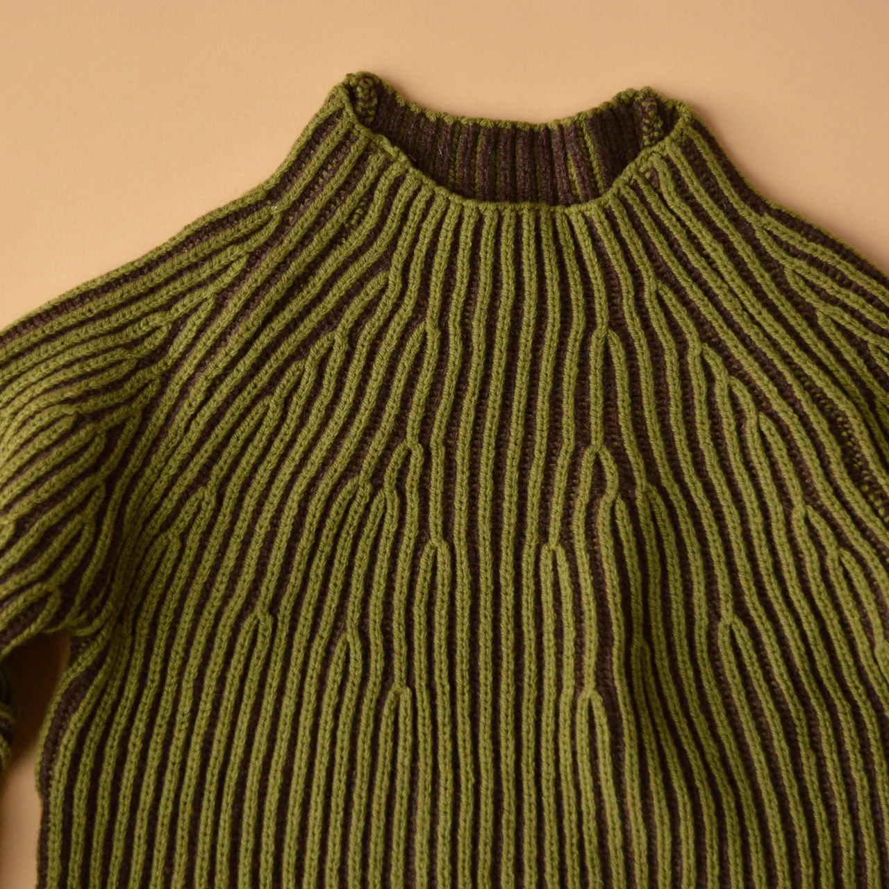 Afron Brioch Knit Pullover - 100% Merino - Fennel/Cocoa (8-12y )