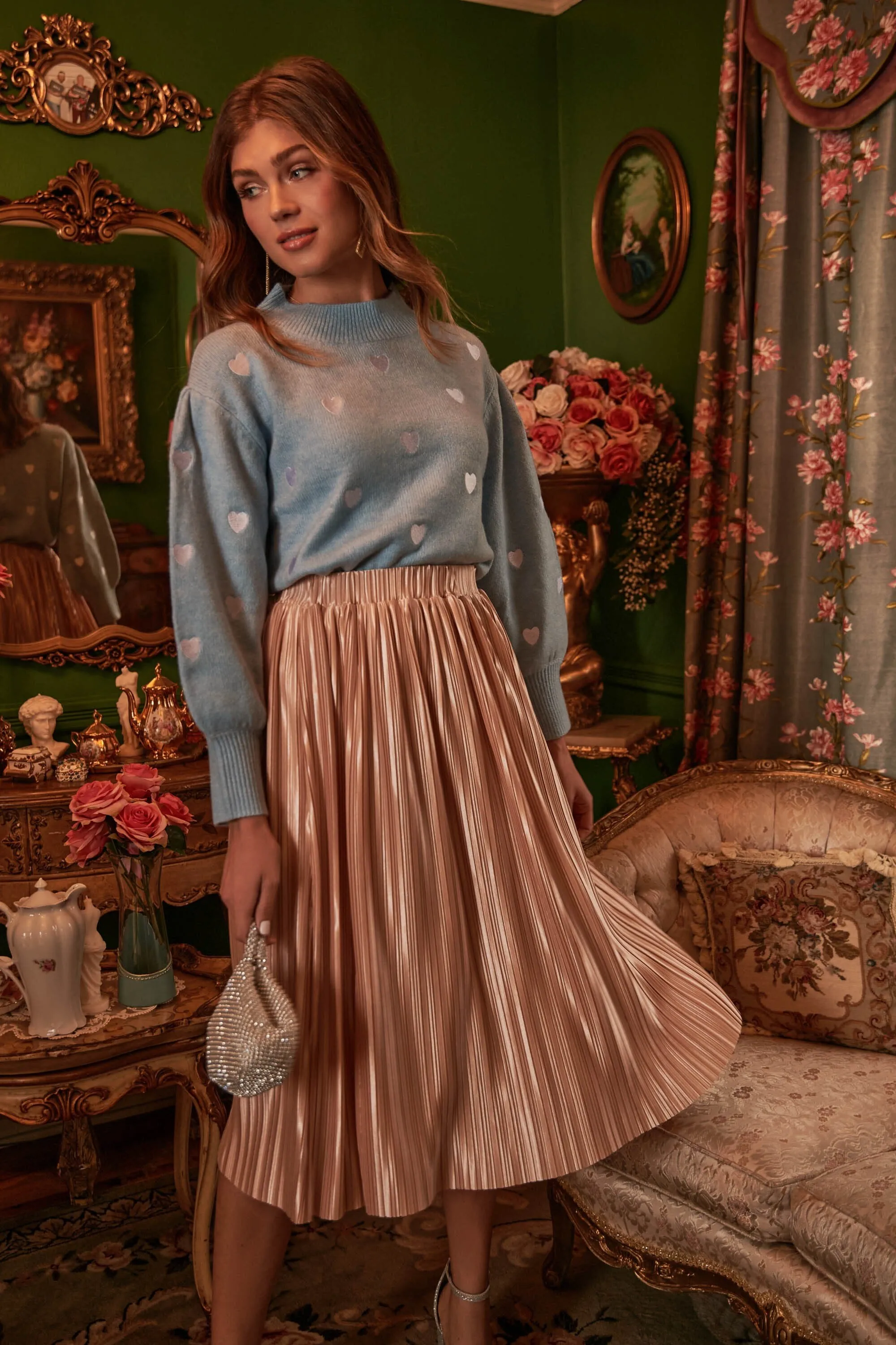 All That Glimmers Pleated Midi Skirt