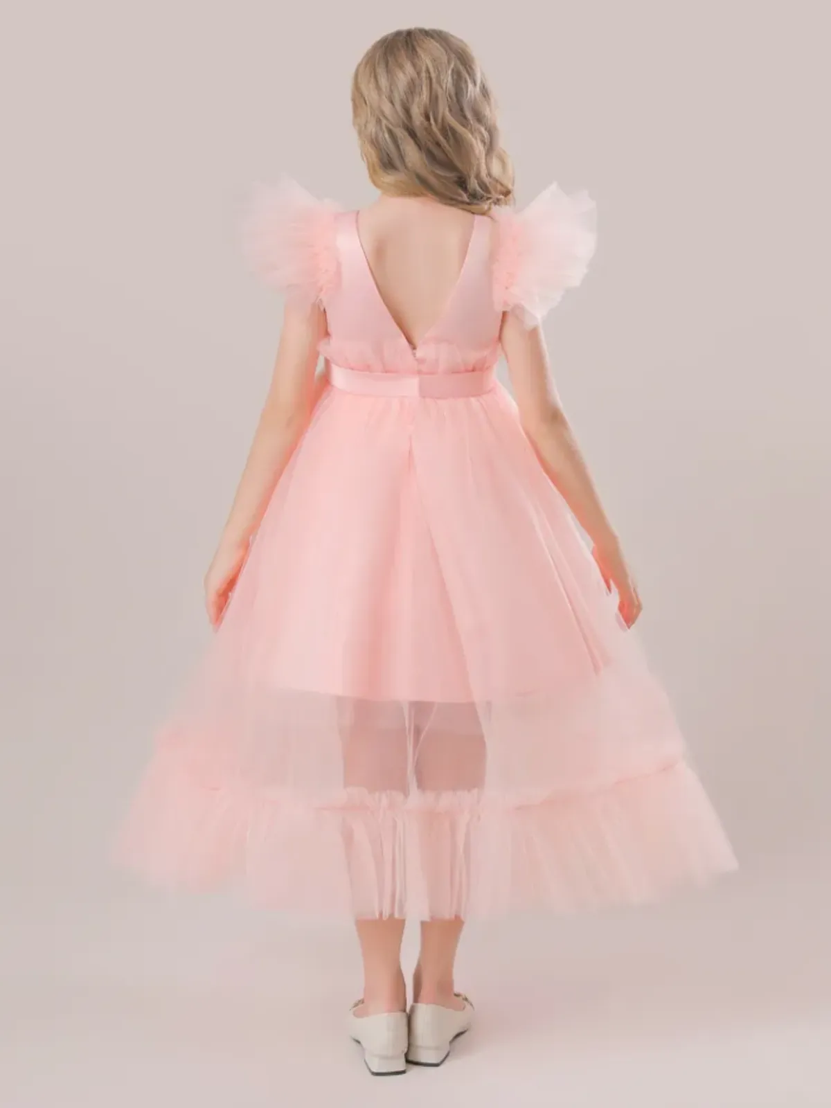 All Things Pretty Flutter Sleeve Tulle Overlay Dress