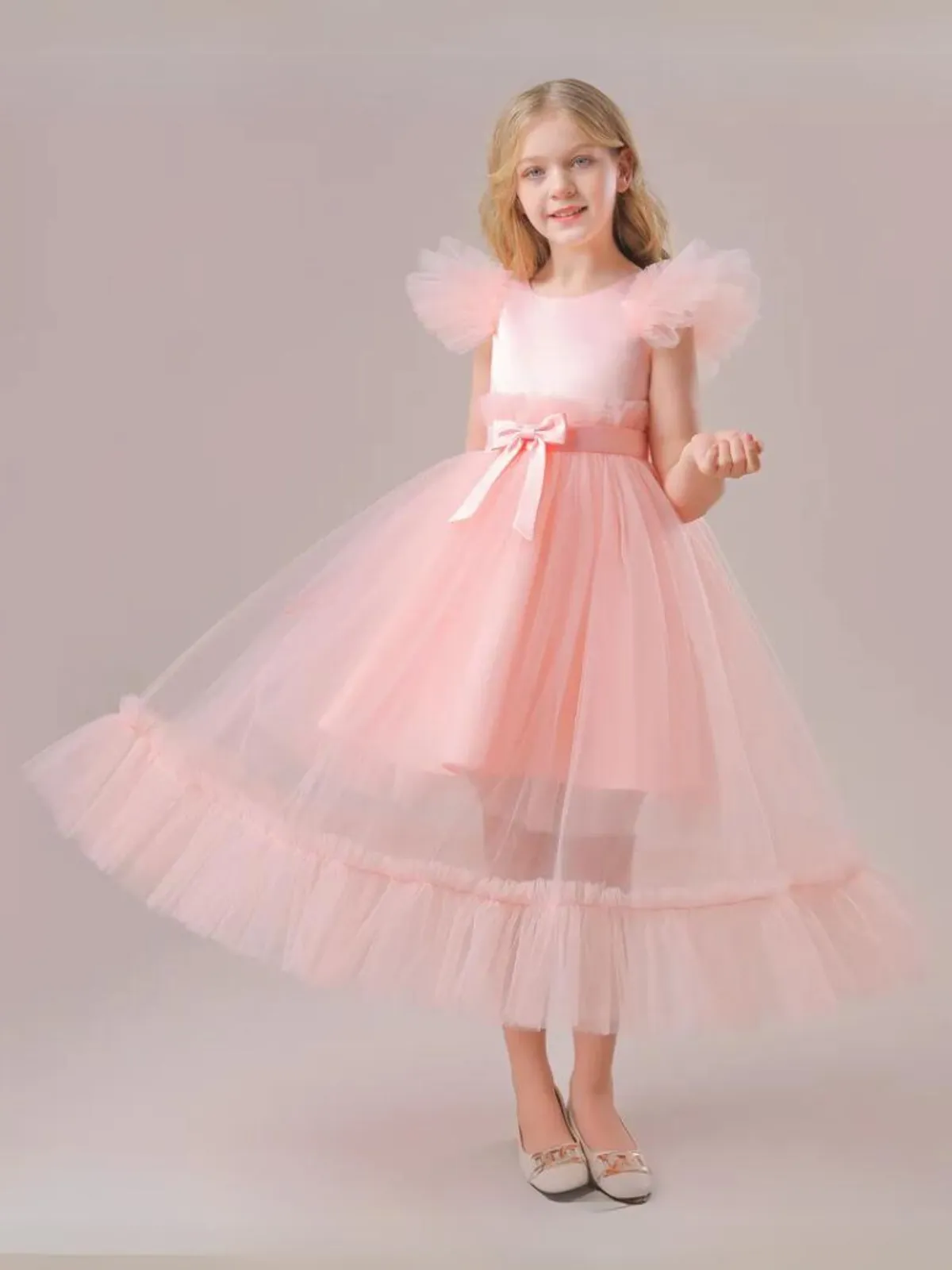 All Things Pretty Flutter Sleeve Tulle Overlay Dress