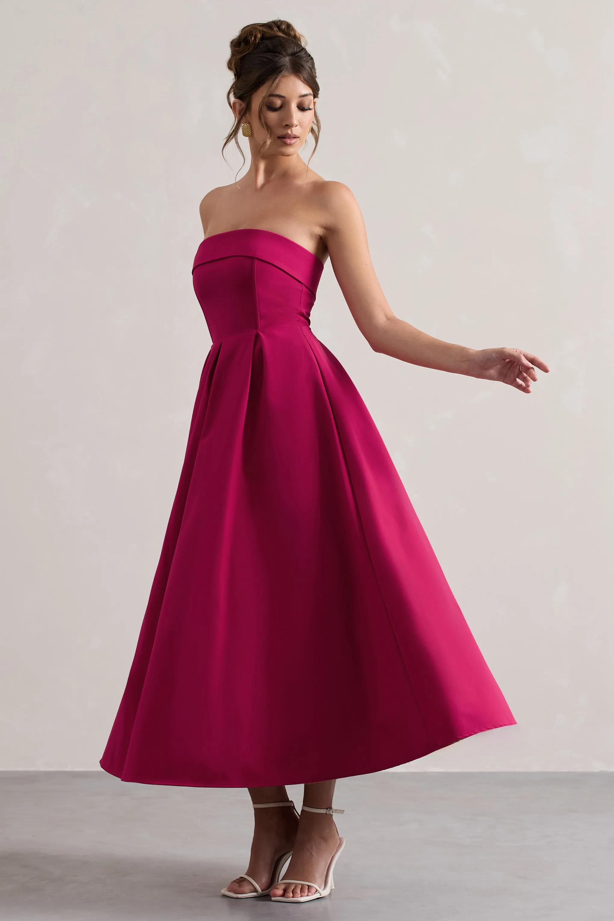 Annalise | Hot Pink Bandeau Skater Midi Dress