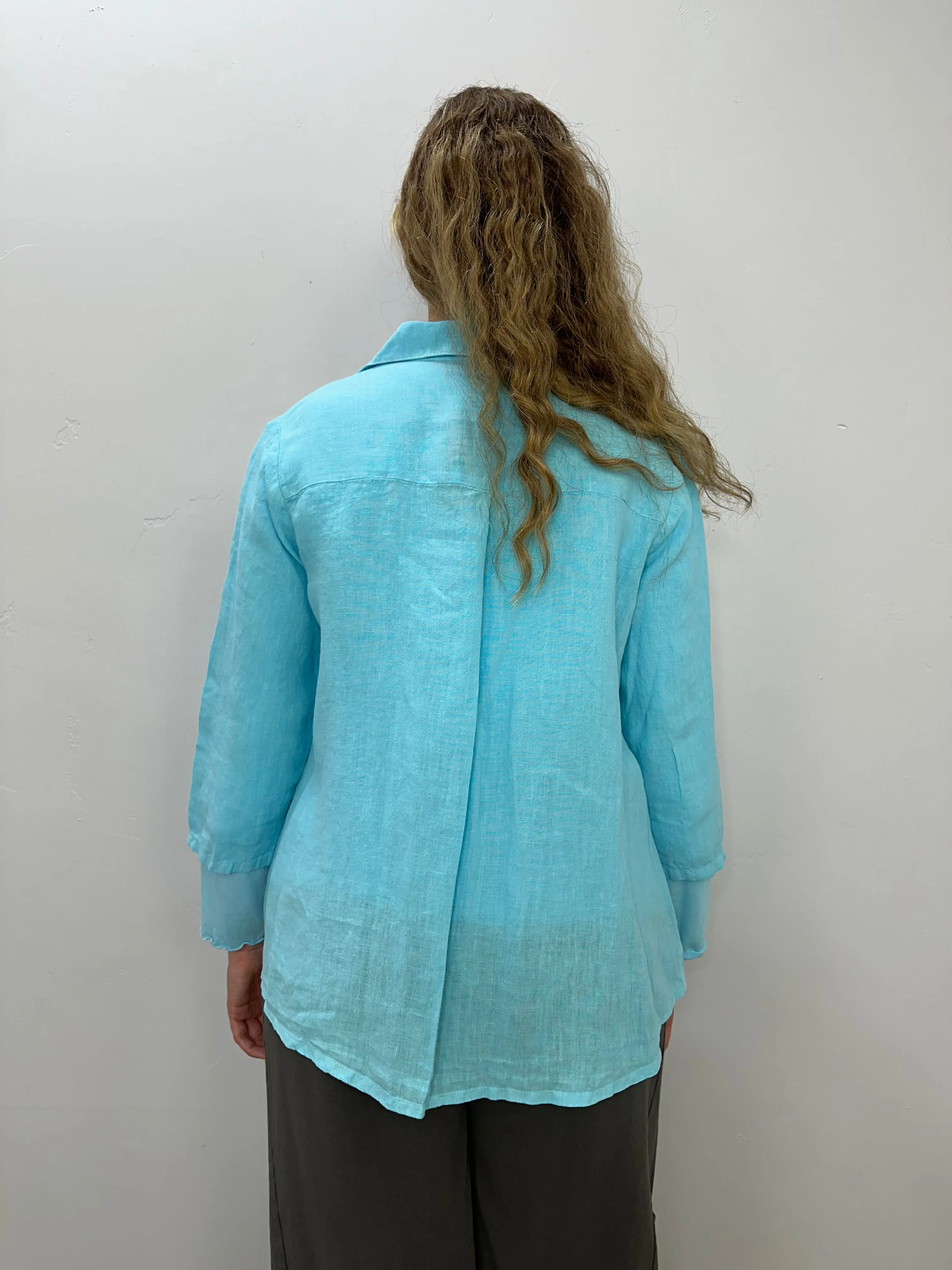 Arctic Blue Linen Button Down Top