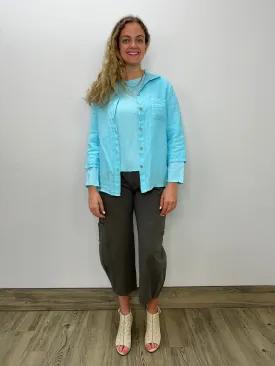 Arctic Blue Linen Button Down Top