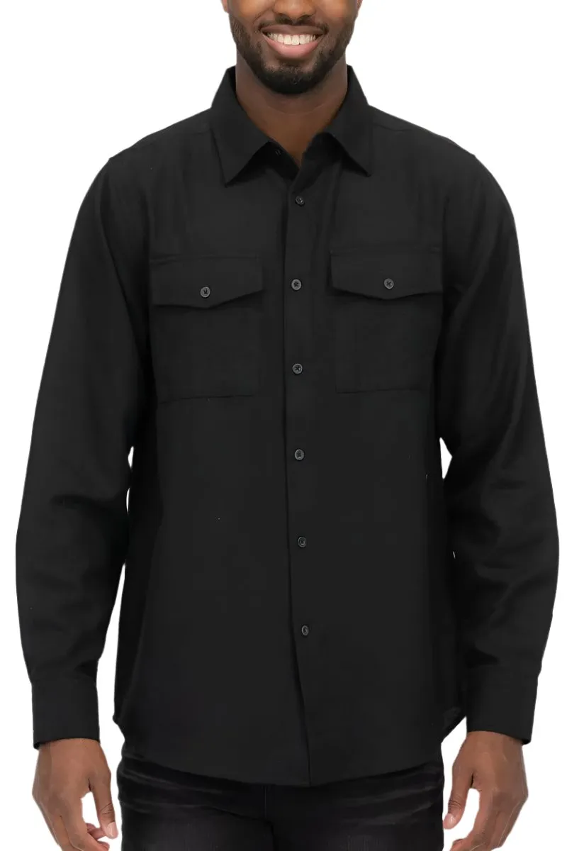 Black Blank Brushed Long Sleeve Flannel Shirt Mens