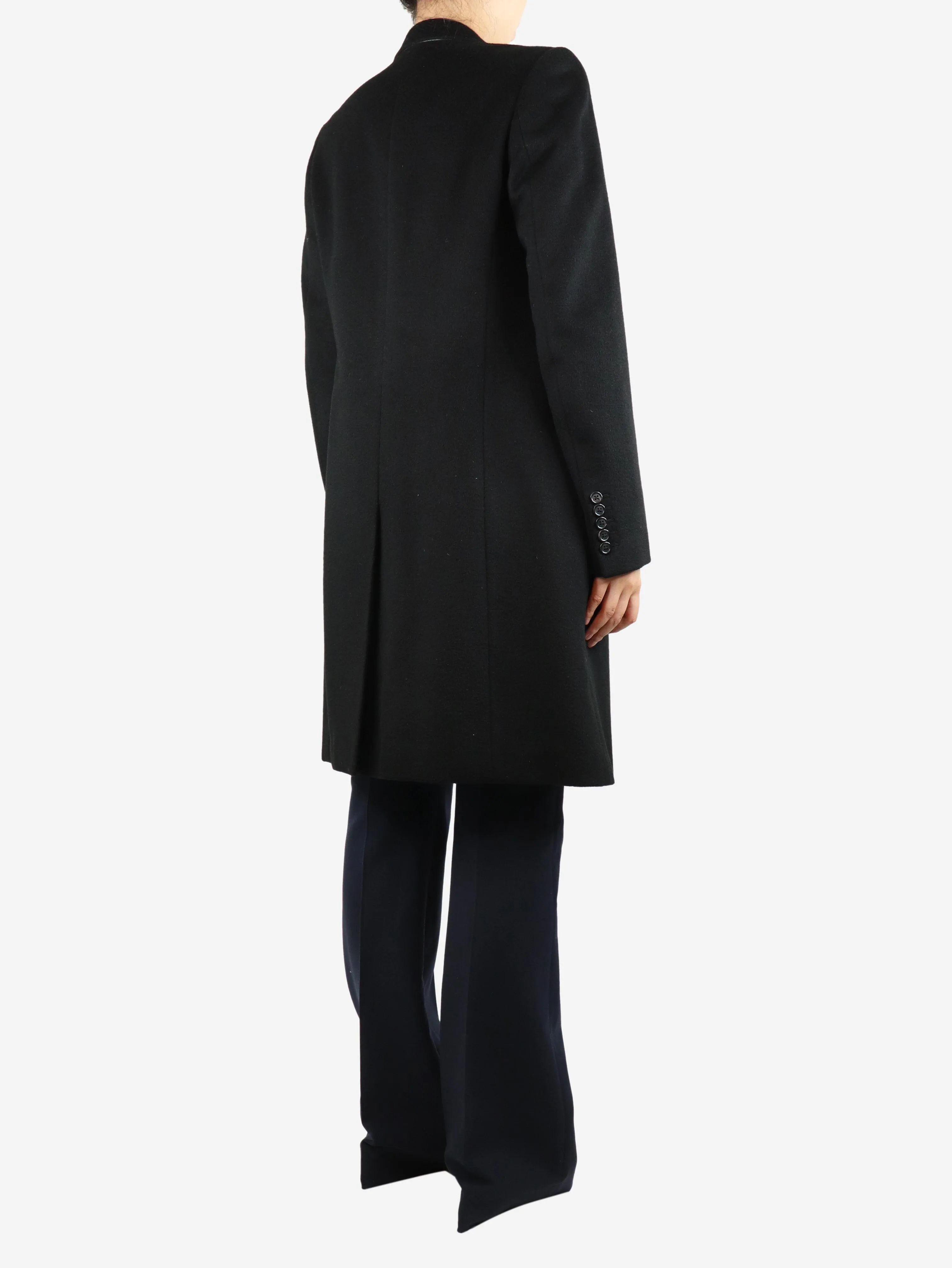 Black single-breasted wool coat - size UK 14