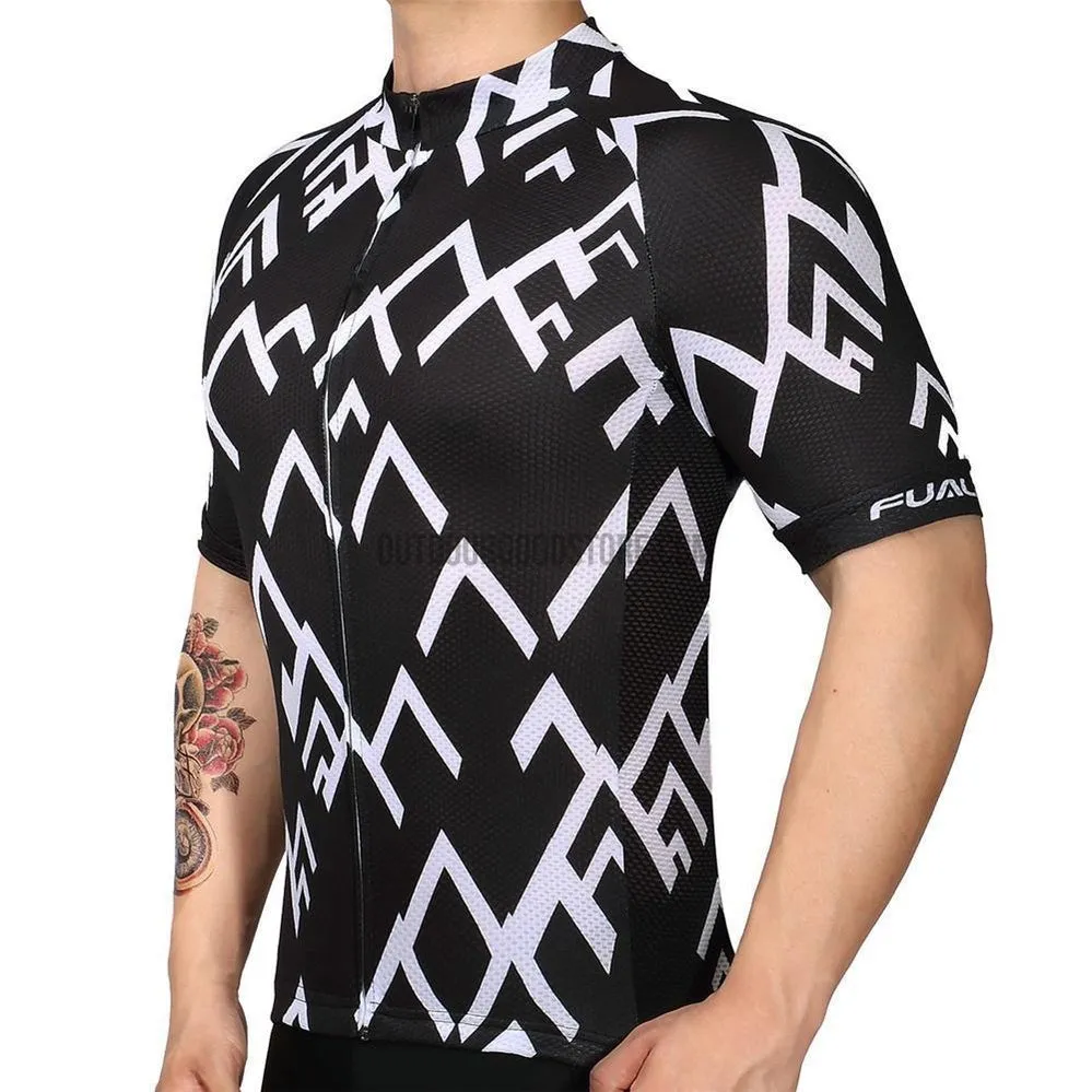 Black White Arrows Mountains Mosaic Pattern Retro Cycling Jersey