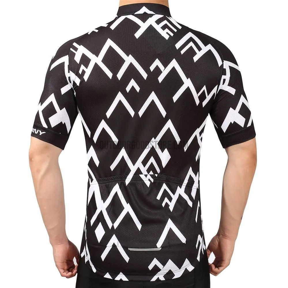 Black White Arrows Mountains Mosaic Pattern Retro Cycling Jersey