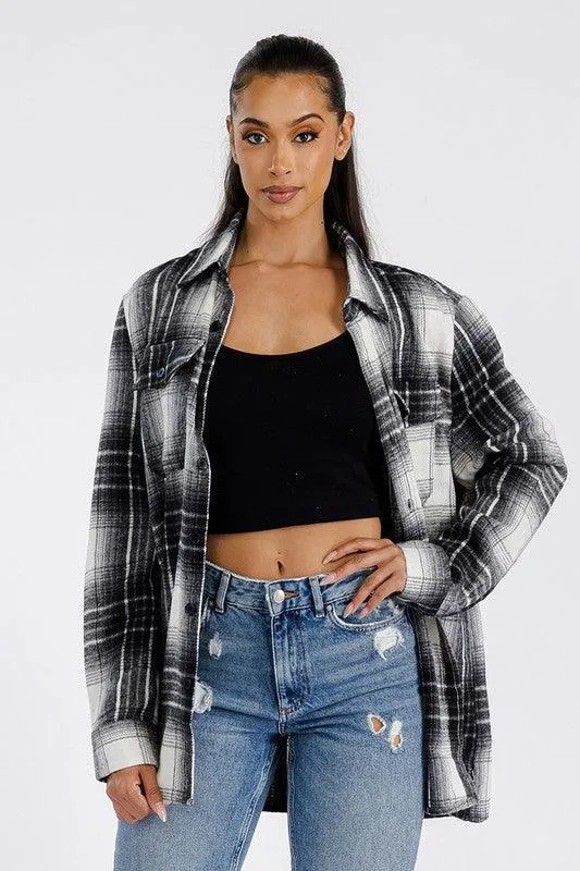 Black White Boyfriend Oversized Soft Flannel Shacket