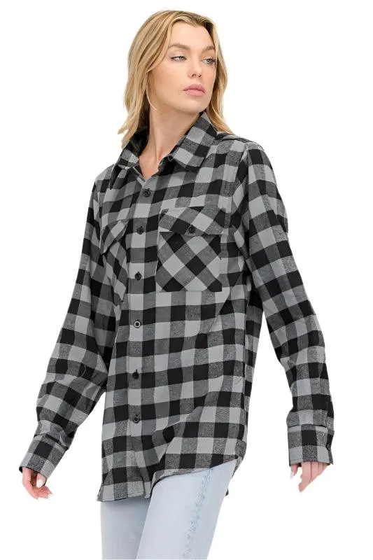 Black/Multi Boyfriend Checker Plaid Flannel Long Sleeve