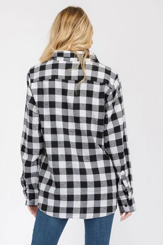 Black/Multi Boyfriend Checker Plaid Flannel Long Sleeve