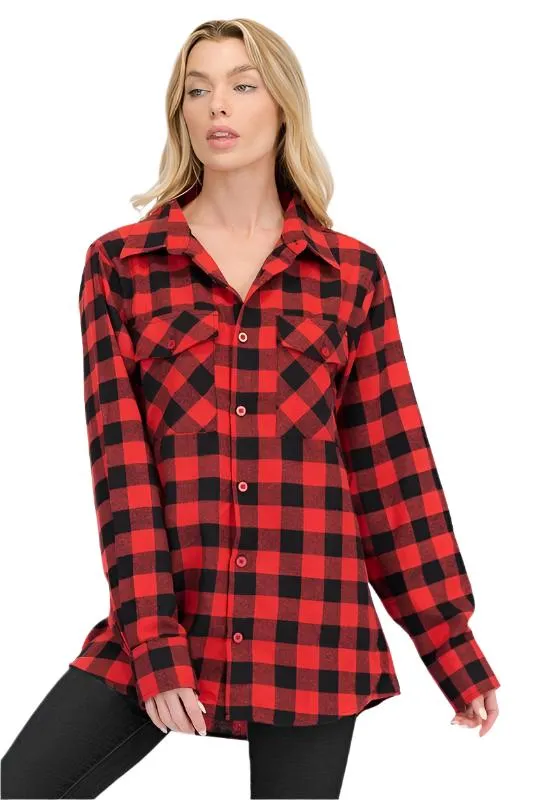 Black/Multi Boyfriend Checker Plaid Flannel Long Sleeve