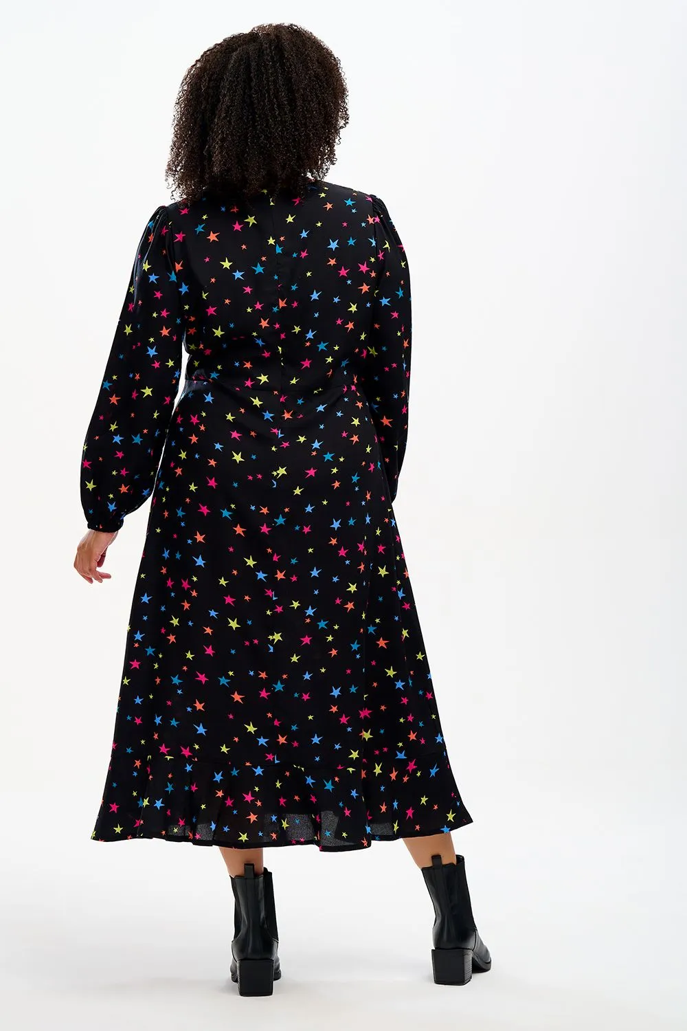 BLISS MIDI DRESS (BLACK/ RAINBOW STAR CONFETTI)