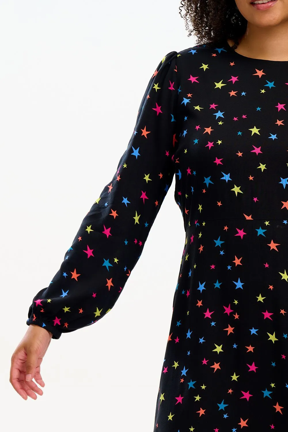 BLISS MIDI DRESS (BLACK/ RAINBOW STAR CONFETTI)