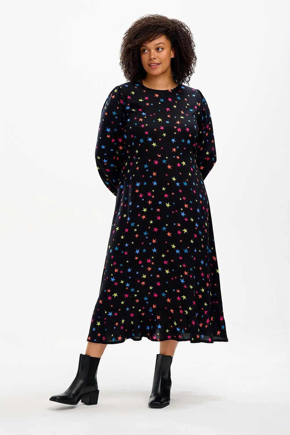 BLISS MIDI DRESS (BLACK/ RAINBOW STAR CONFETTI)