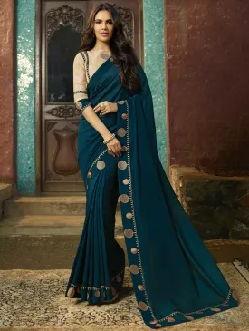 Blue Rangoli Silk Saree With Blouse Piece