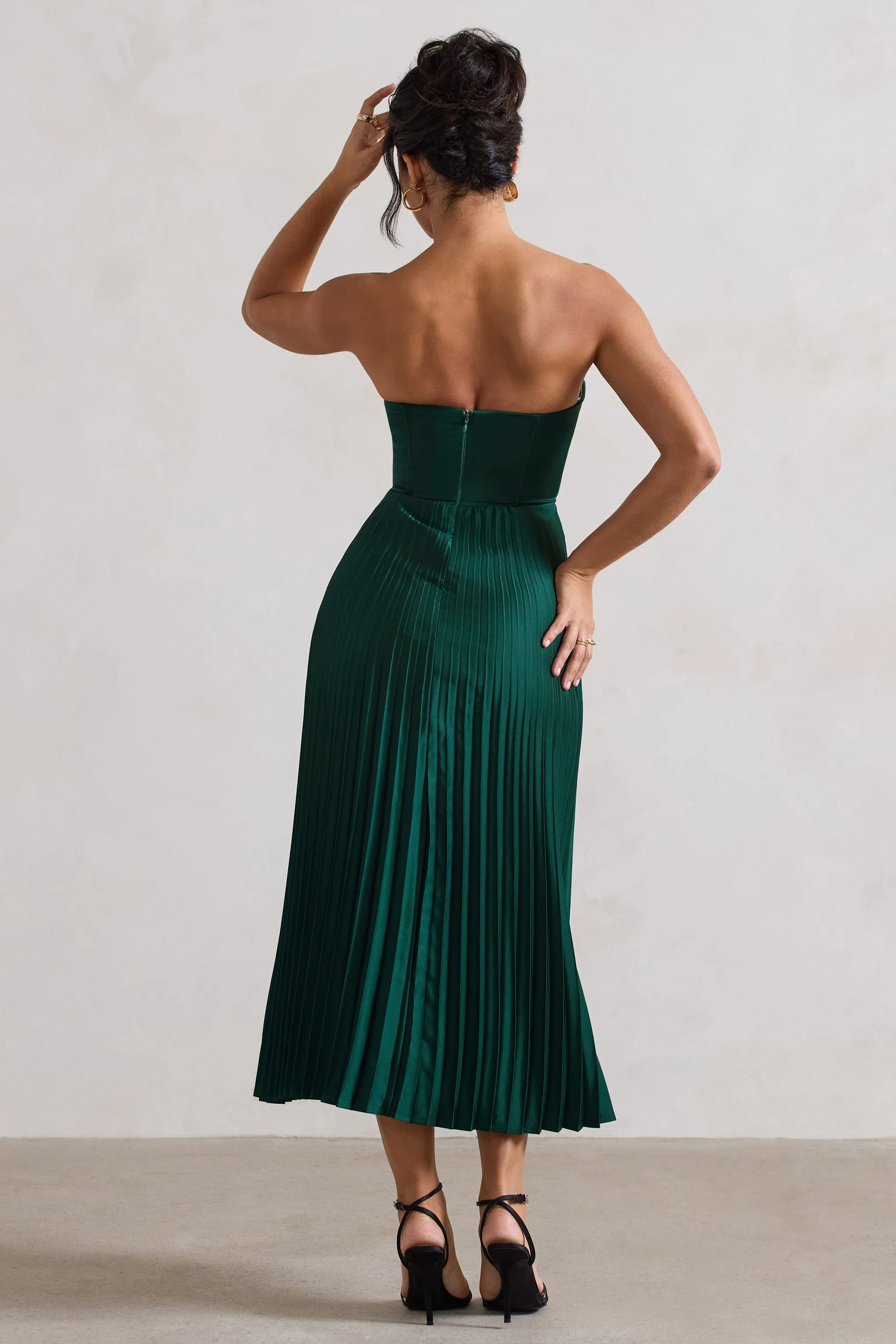 Bordeaux | Green Satin Corset Style Midi Dress