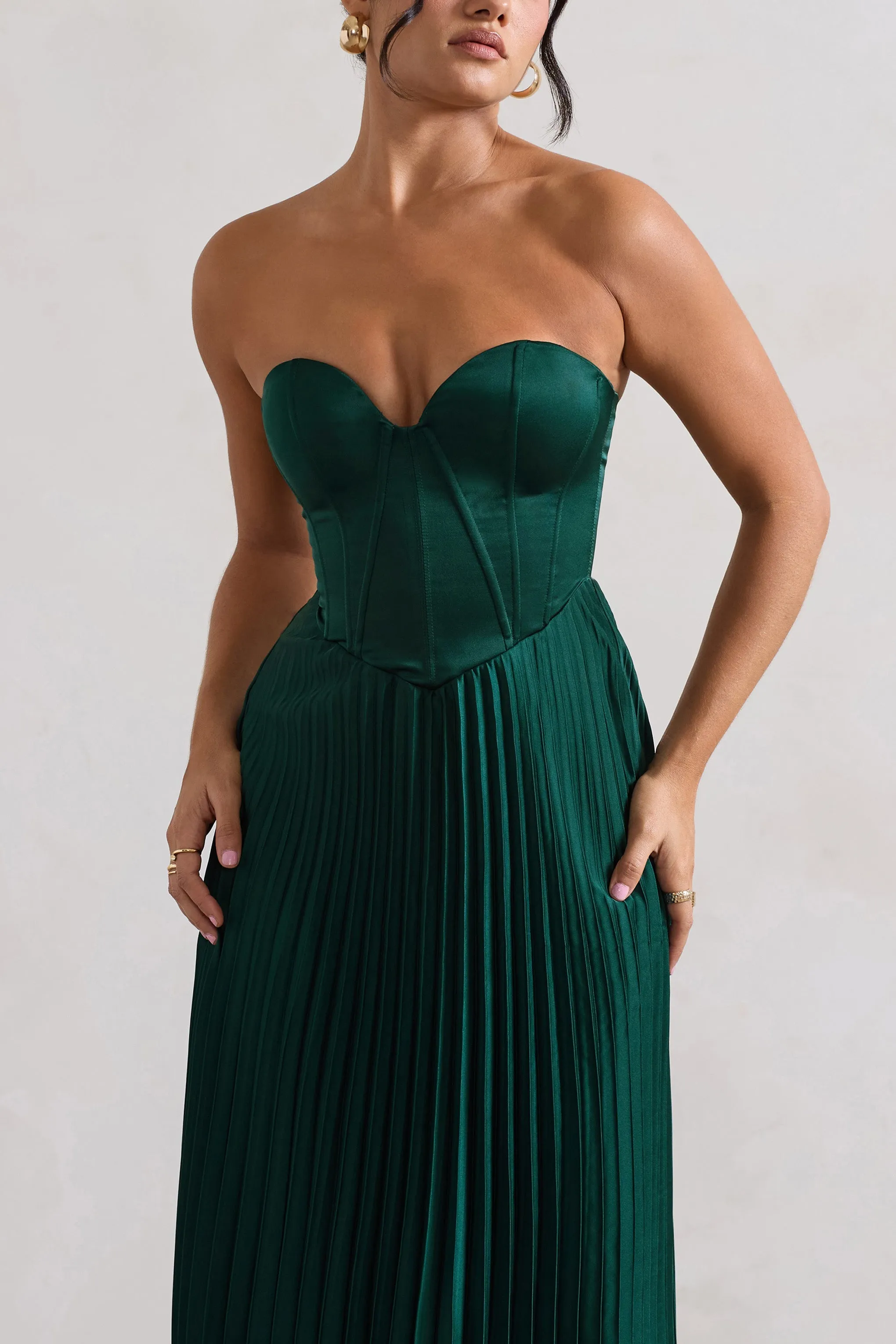 Bordeaux | Green Satin Corset Style Midi Dress