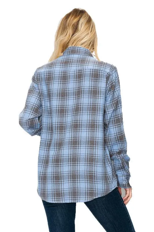 Boyfriend Fit Checker Plaid Flannel Long Sleeve Shirt