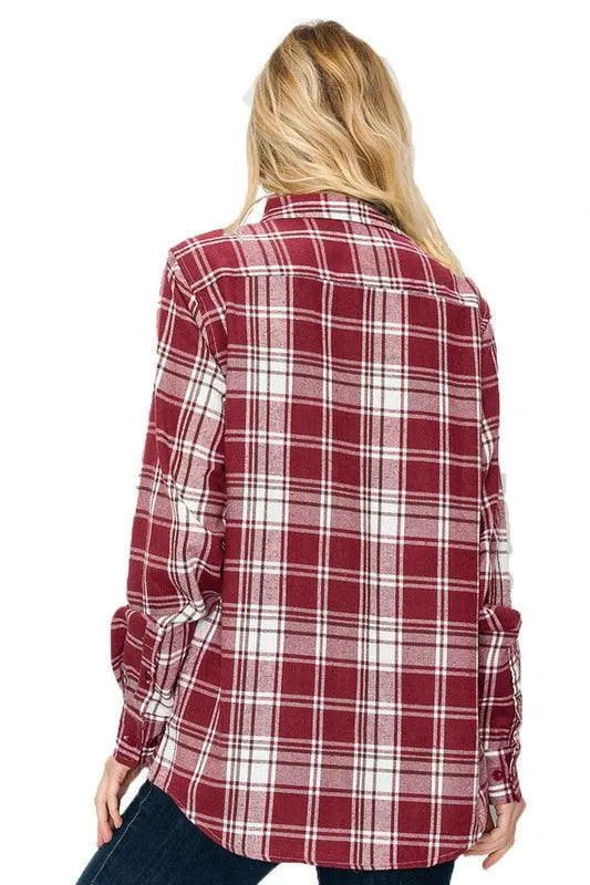 Boyfriend Fit Checker Plaid Flannel Long Sleeve Shirt