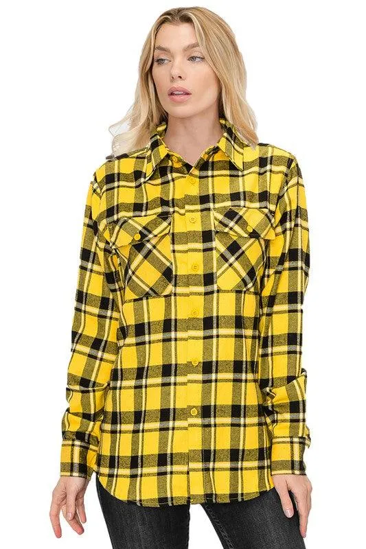 Boyfriend Fit Checker Plaid Flannel Long Sleeve Shirt