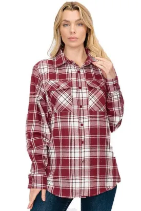 Boyfriend Fit Checker Plaid Flannel Long Sleeve Shirt