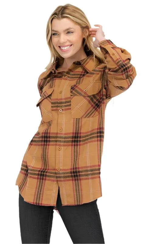 Boyfriend Fit Checker Plaid Flannel Long Sleeve Shirt