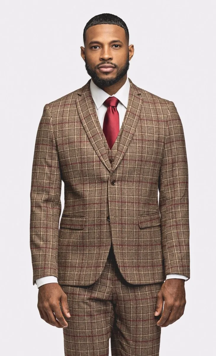 Brown Burgundy Plaid Flannel 3 Piece Suit