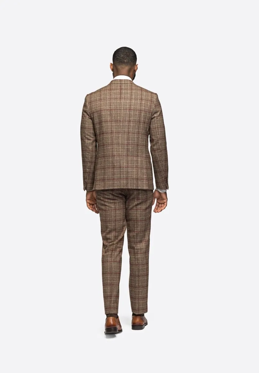 Brown Burgundy Plaid Flannel 3 Piece Suit