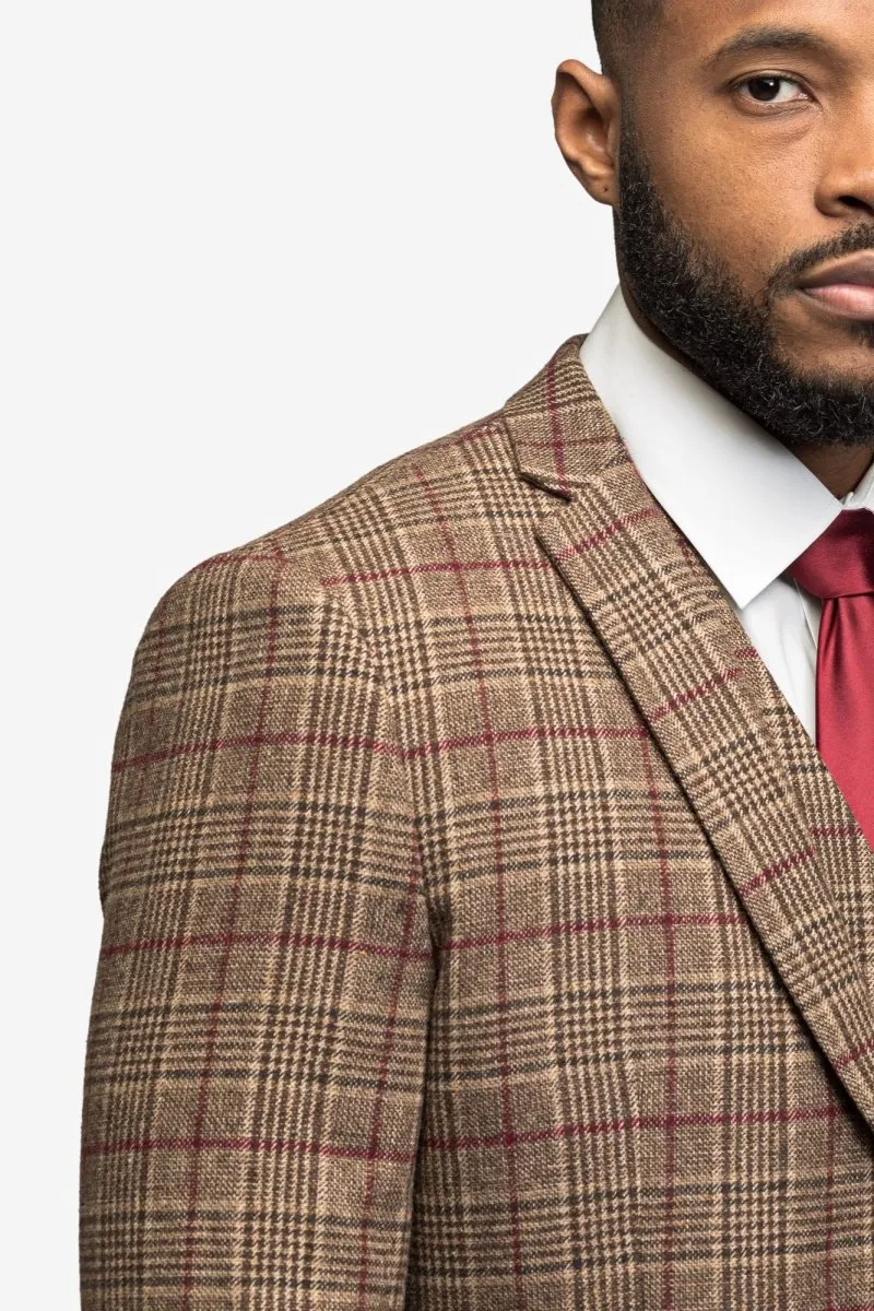 Brown Burgundy Plaid Flannel 3 Piece Suit