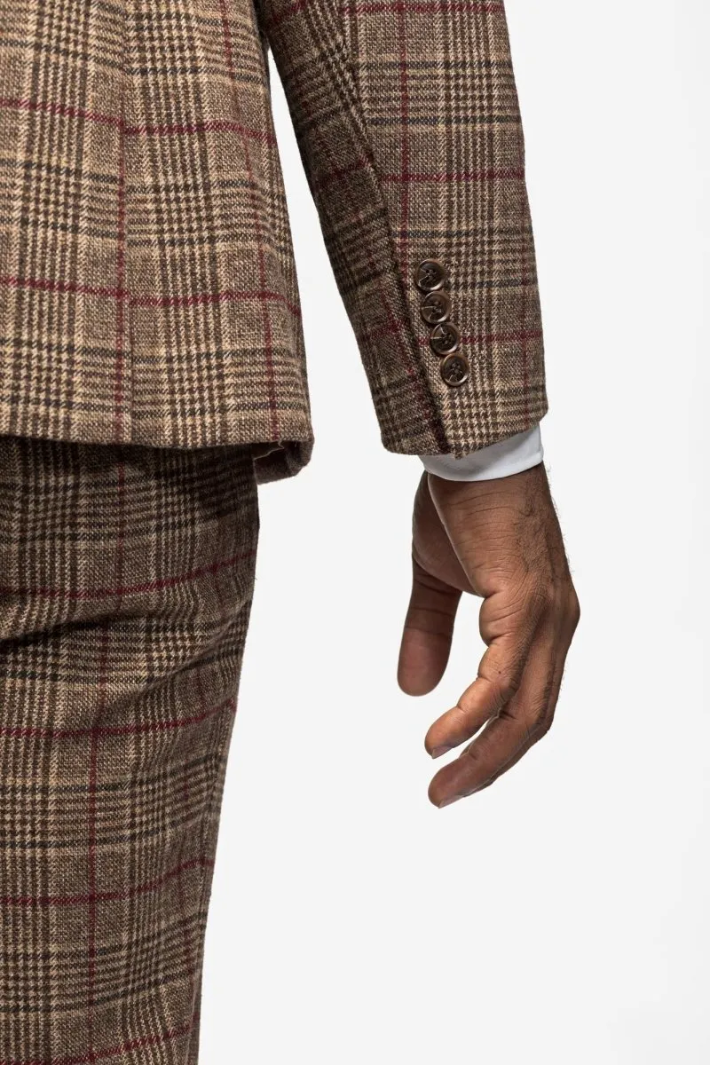 Brown Burgundy Plaid Flannel 3 Piece Suit