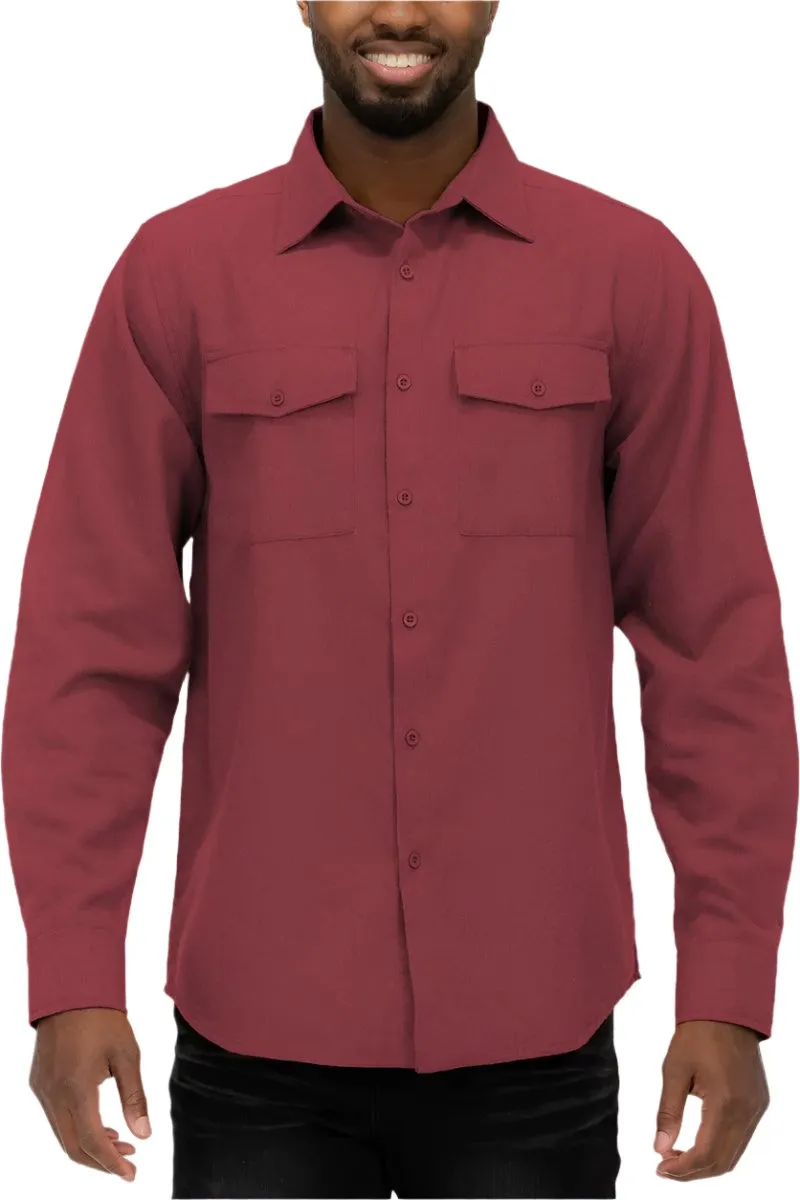 Burgundy Blank Brushed Long Sleeve Flannel Shirt Mens