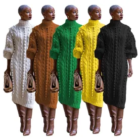 Buy Cashmere Winter Split Turtleneck knitted Midi Thick Sweater Dress