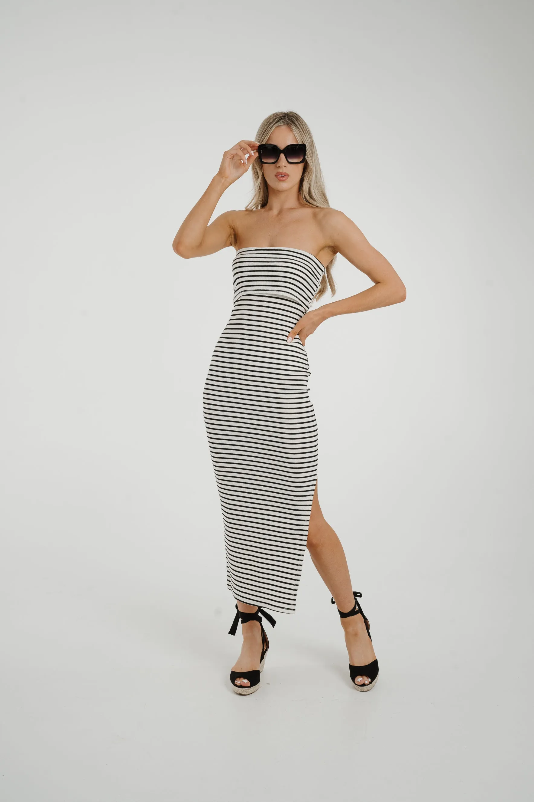 Caitlyn Stripe Bandeau Dress In White