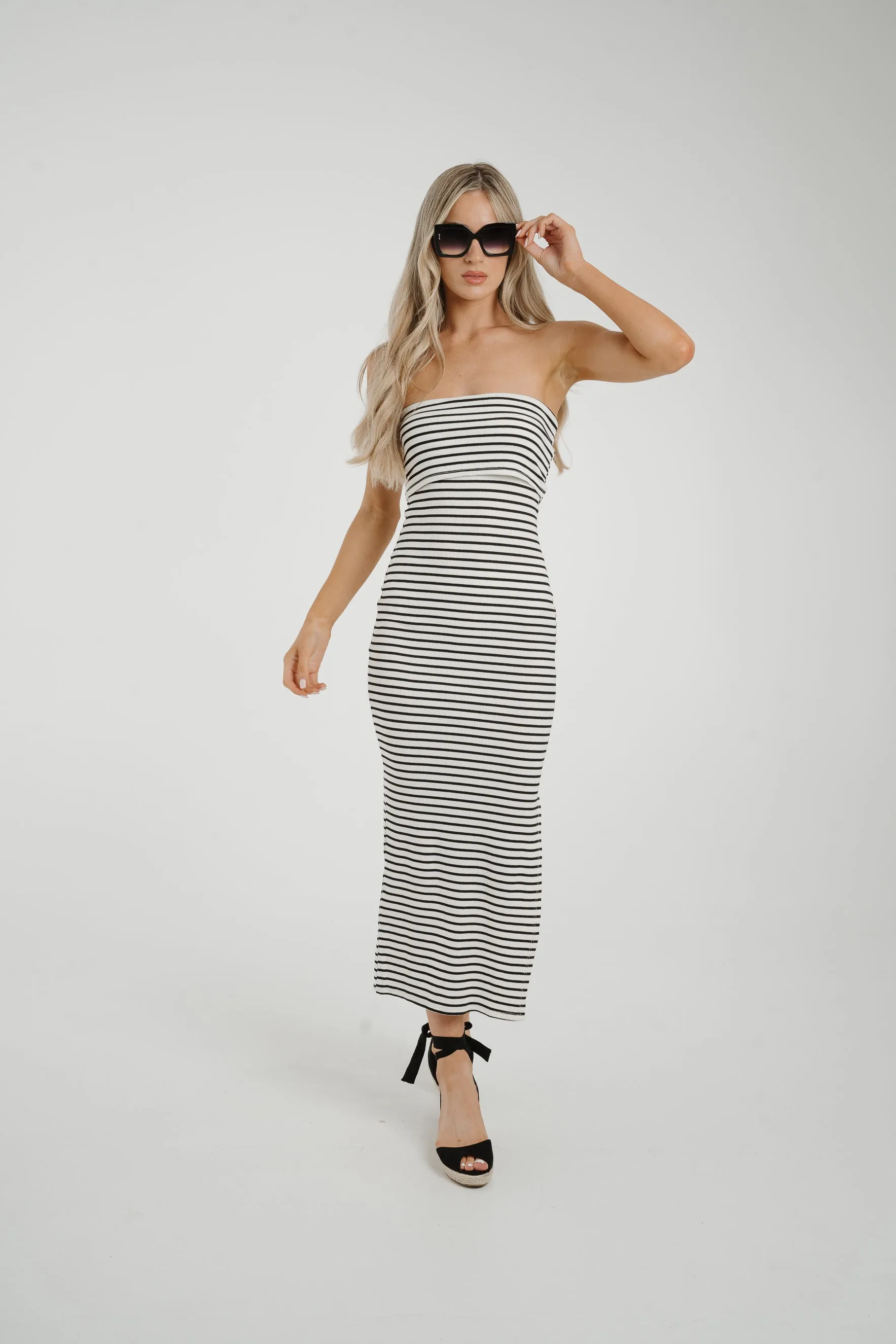 Caitlyn Stripe Bandeau Dress In White